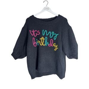 BIBI It's My Birthday  Sparkle Metallic Bling Puff Sleeve Sweater XL